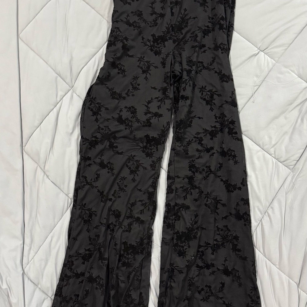 Fashion Nova Black Floral Wide Leg Jumpsuit
